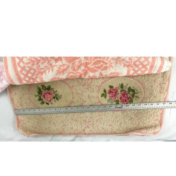 VTG Lot 4 Retro Floral Pink Hand Towels Canon 60s 70s Fringe Reversible - Picture 13 of 14